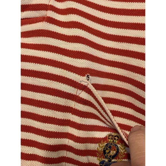 Polo Ralph Lauren‎ Striped Crest Emblem Short Sleeve Polo Mens Med USA Made Flaw - Picture 9 of 10